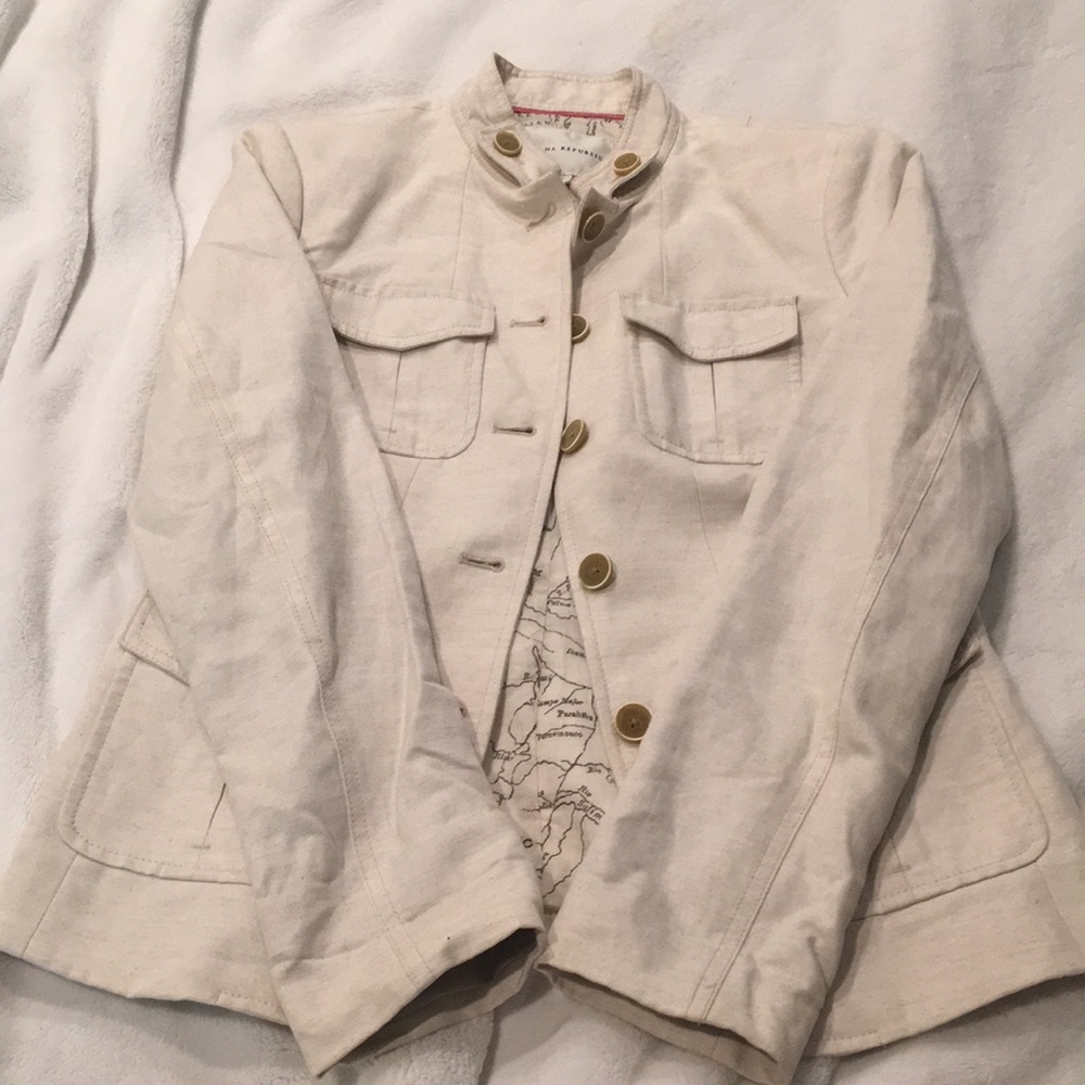 Banana Republic cream safari style linen jacket 0